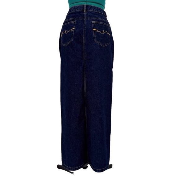 Contrast Jeans Dark Blue Wash Denim Maxi Skirt with Front Slit, 9 - Picture 9 of 16
